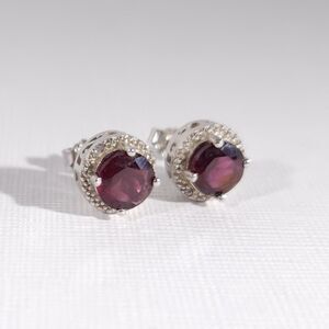Garnet 2 Carats tw Halo Earrings in Sterling Silver